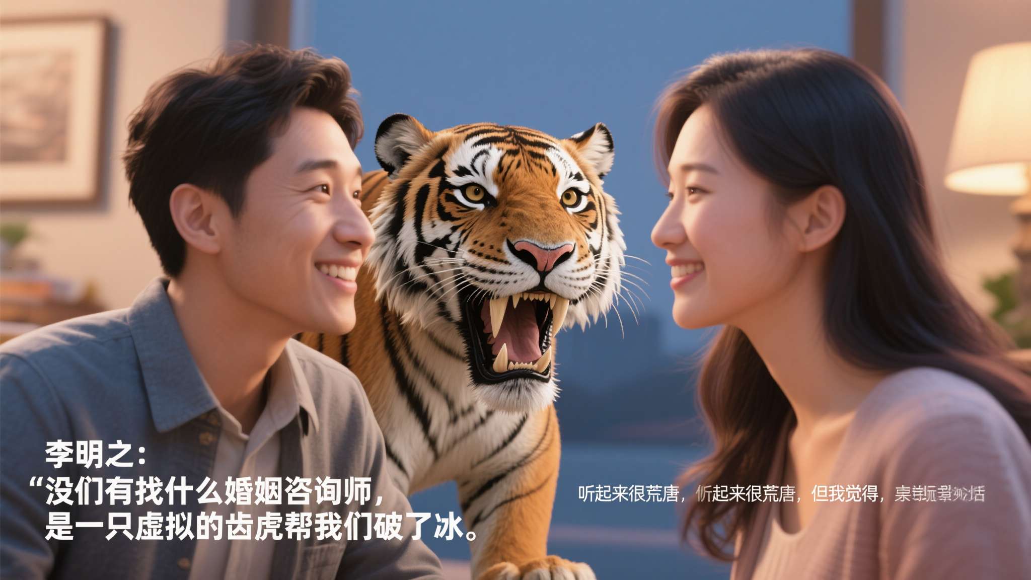 冷战两年要离婚时他追红了眼免费在线看 李明说:"我们没有找什么婚姻咨询师,是一只虚拟的剑齿虎帮我们破了冰。听起来很荒唐